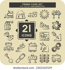 Icon Set Mining. related to Industry symbol. hand drawn style. simple design editable. simple illustration