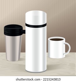 icon set mockup cups and bottle