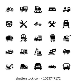 Icon set of mode of transport. Vehicle, public and industrial transport, logistics. Transportation concept. For topics like shipping, carriage, service