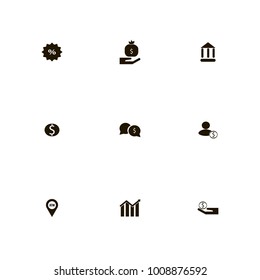 icon set Money with dollar on the black, bank, atm and hand with money bag