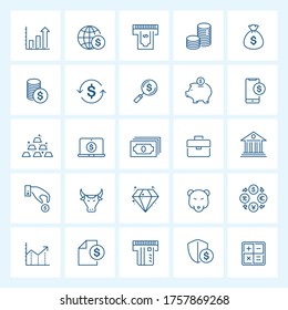 Icon set - money and finance thin line vector illustration on white background