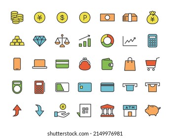 Icon set for money and finance (with lines).