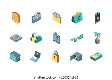 Icon set of Money financial item banking commerce market payment buy currency accounting and invest theme Vector illustration
