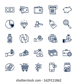 Icon set of money financial item banking commerce market payment buy currency accounting and invest theme Vector illustration