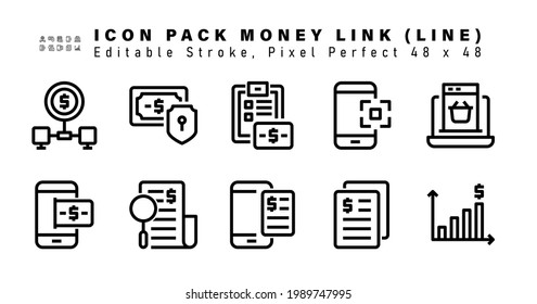 Icon Set of  Money Link Vector Line Icons. Contains such Icons as Shopping, Phone, Credit, Invoice Online etc. Editable Stroke. 48x48 Pixel Perfect