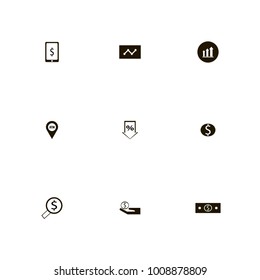 icon set Money with money in mobile, give money, percent down and currency