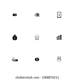 icon set Money with percent down, dollar on the black, give money and coin