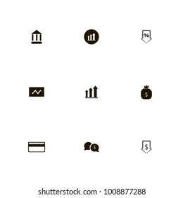 icon set Money with statistics, income down, statistics on black and bank