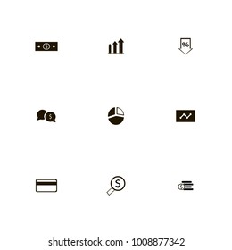 icon set Money with statistics, money speech, diagram on blackboard and currency