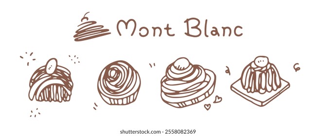 icon set for Mont Blanc (Dessert) categories, hand drawn, vector illustration.