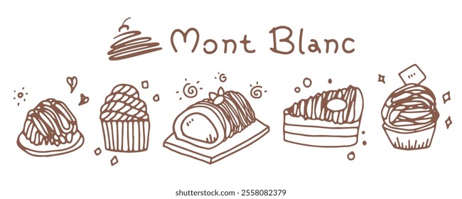 icon set for Mont Blanc (Dessert) categories, hand drawn, vector illustration.