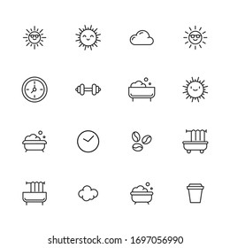 Icon set of morning. Editable vector pictograms isolated on a white background. Trendy outline symbols for mobile apps and website design. Premium pack of icons in trendy line style.