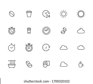 Icon set of morning. Editable vector pictograms isolated on a white background. Trendy outline symbols for mobile apps and website design. Premium pack of icons in trendy line style.