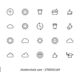 Icon set of morning. Editable vector pictograms isolated on a white background. Trendy outline symbols for mobile apps and website design. Premium pack of icons in trendy line style.