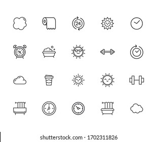 Icon set of morning. Editable vector pictograms isolated on a white background. Trendy outline symbols for mobile apps and website design. Premium pack of icons in trendy line style.