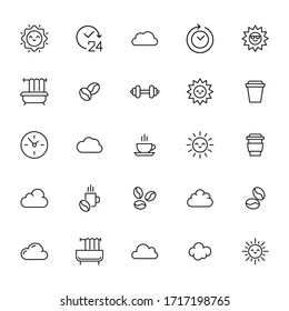 Icon set of morning. Editable vector pictograms isolated on a white background. Trendy outline symbols for mobile apps and website design. Premium pack of icons in trendy line style.