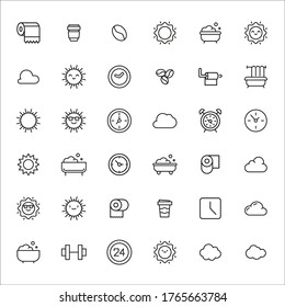 Icon set of morning. Editable vector pictograms isolated on a white background. Trendy outline symbols for mobile apps and website design. Premium pack of icons in trendy line style.