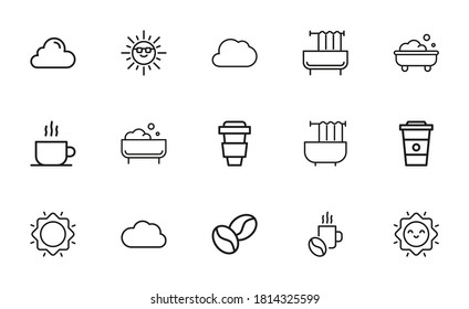 Icon set of morning. Editable vector pictograms isolated on a white background. Trendy outline symbols for mobile apps and website design. Premium pack of icons in trendy line style.