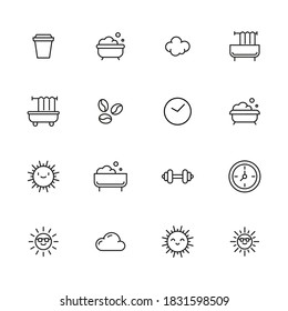 Icon set of morning. Editable vector pictograms isolated on a white background. Trendy outline symbols for mobile apps and website design. Premium pack of icons in trendy line style.
