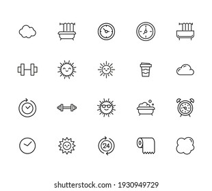 Icon set of morning. Editable vector pictograms isolated on a white background. Trendy outline symbols for mobile apps and website design. Premium pack of icons in trendy line style.