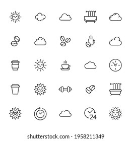 Icon set of morning. Editable vector pictograms isolated on a white background. Trendy outline symbols for mobile apps and website design. Premium pack of icons in trendy line style.