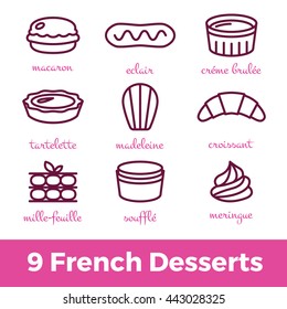 icon set of most famous french desserts