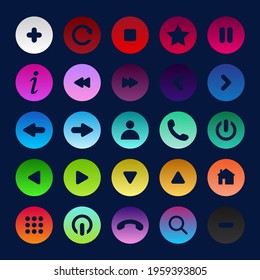 Icon set multi colored button in flat style. Easy editable vector isolated illustration.