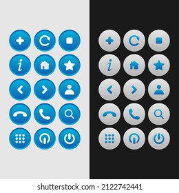 Icon set multi colored button in flat style. Easy editable vector isolated illustration. 