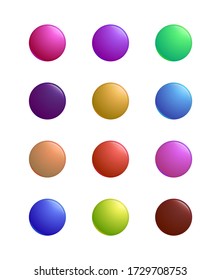 Icon set of multicolored volumetric round buttons. Vector illustration