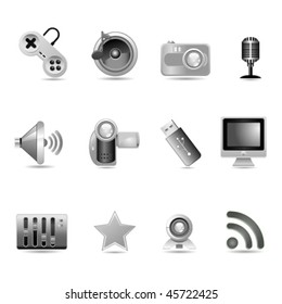 icon set multimedia greyscale