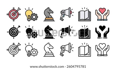 icon set with multiple style integrity, trust, reliable, authentic, commitment, regard, and reputation
