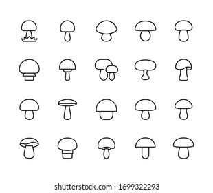 Icon set of mushroom. Editable vector pictograms isolated on a white background. Trendy outline symbols for mobile apps and website design. Premium pack of icons in trendy line style.