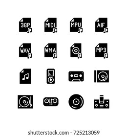 Icon set of music audio formats