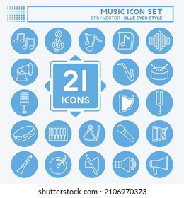 Icon Set Music - Blue Eyes Style - Simple illustration, Good for Prints , Announcements, Etc
