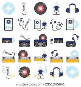 Icon set of music instrument, musical and recreation concept. Eps 10 Vector.