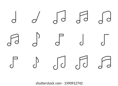 Icon set of music note. Editable vector pictograms isolated on a white background. Trendy outline symbols for mobile apps and website design. Premium pack of icons in trendy line style.