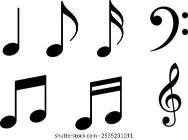 Icon set of music note melody notes key composition musical song . Thin line icons, flat vector illustrations, isolated on white, transparent