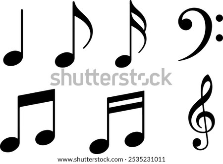 Icon set of music note melody notes key composition musical song . Thin line icons, flat vector illustrations, isolated on white, transparent