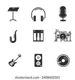 Icon set. Musical instruments such as guitars. piano keyboards. Music stands. Song. Illustrations vector.