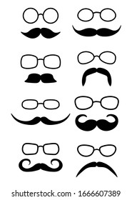 Icon set. Mustache and glasses, vector. White background.