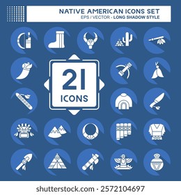 Icon Set Native American. related to Education symbol. long shadow style. editable