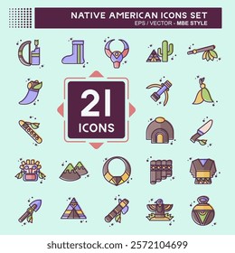 Icon Set Native American. related to Education symbol. MBE style. editable