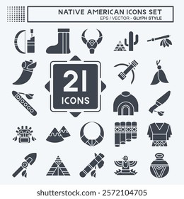 Icon Set Native American. related to Education symbol. glyph style. editable