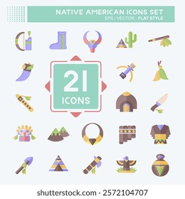 Icon Set Native American. related to Education symbol. flat style. editable