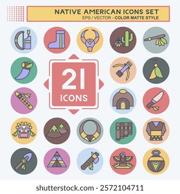 Icon Set Native American. related to Education symbol. color mate style. editable