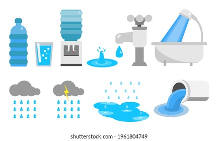 icon set of natural leaf water, bathroom, weather and many more. with the solid force vector. suitable for web applications and pattern design. White background.