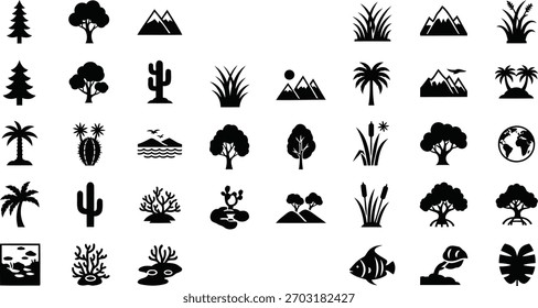 Conjunto de iconos de la naturaleza y el medio ambiente aislado sobre fondo transparente