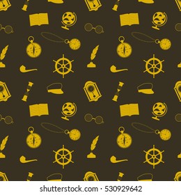 icon set in a nautical style (globe, anchor, compass and other things)