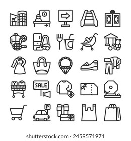 Icon set of necessary elements for shopping mall