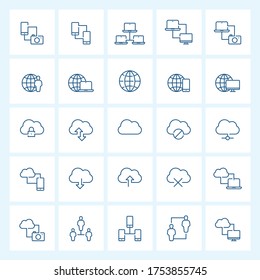 Icon set - network and connectivity thin line vector illustration on white background